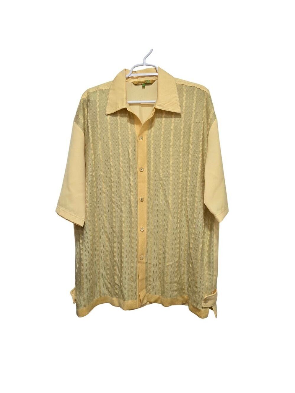 Silversilk Yellow Textured Knit Silk Blend Button Front Shirt Size L